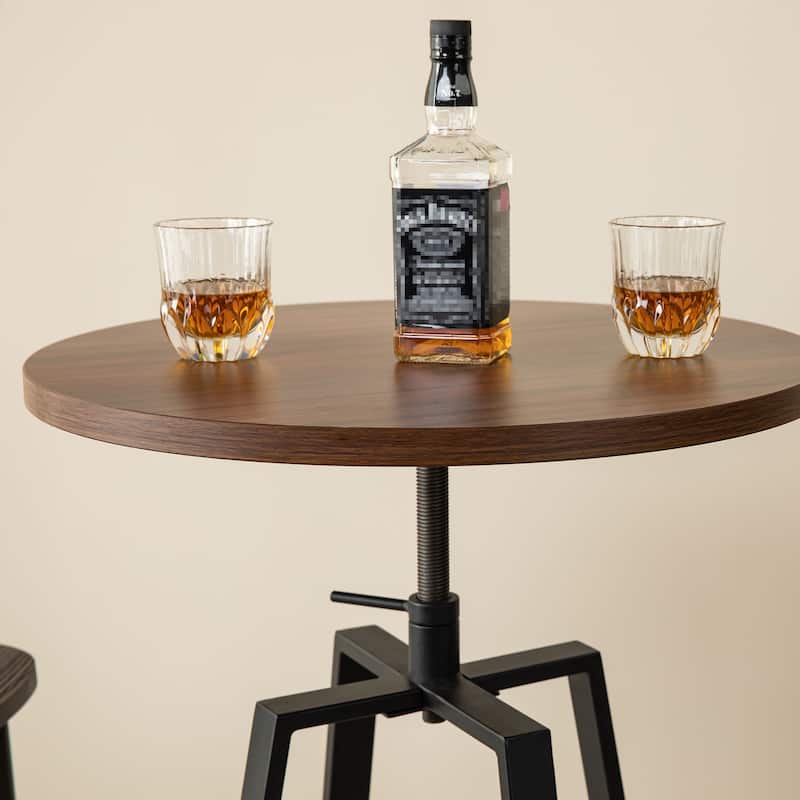 Glitzhome Industrial Modern Adjustable Bar Table Rustic Steel 3-Piece Pub Sets