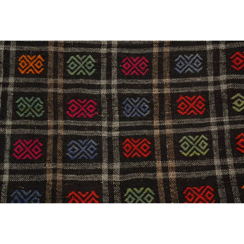 Hand Woven Oriental 100% Wool Carpet Southwestern All-Over Black Kilim Area Rug - 11' 1'' X 5' 9''