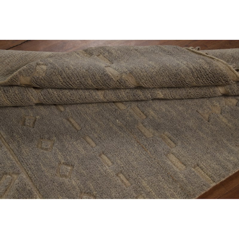 Gray Moroccan Oriental Area Rug Hand-Knotted Wool Carpet - 5'8" x 8'3"