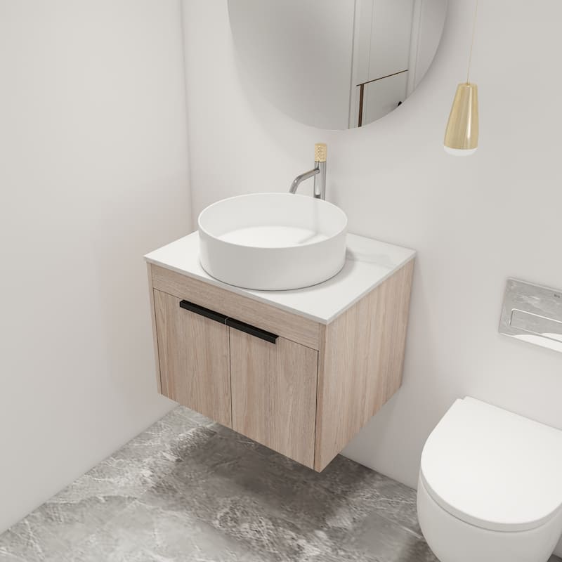 Malwee 24"/30" Floating Bathroom Vanity, Wall Mounted Bathroom Vanity with Ceramic Sink,Soft Close Doors