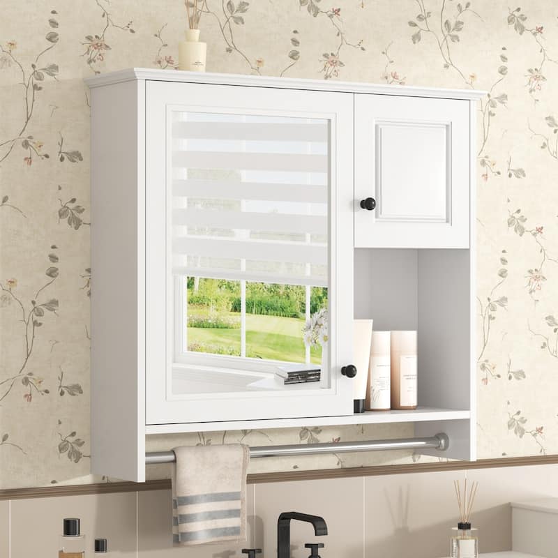 Bathroom Wall Mounted Mirror Cabinet Adjustable Medicine Cabinet with Mirror Door, Storage Cabinet and Open Compartment