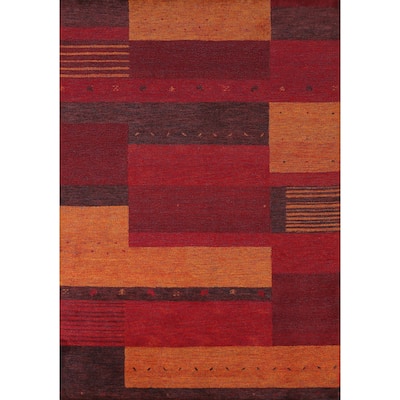 Geometric Gabbeh Indian Area Rug Hand-Tufted Multi-Color Wool Carpet - 5'3" x 7'7"