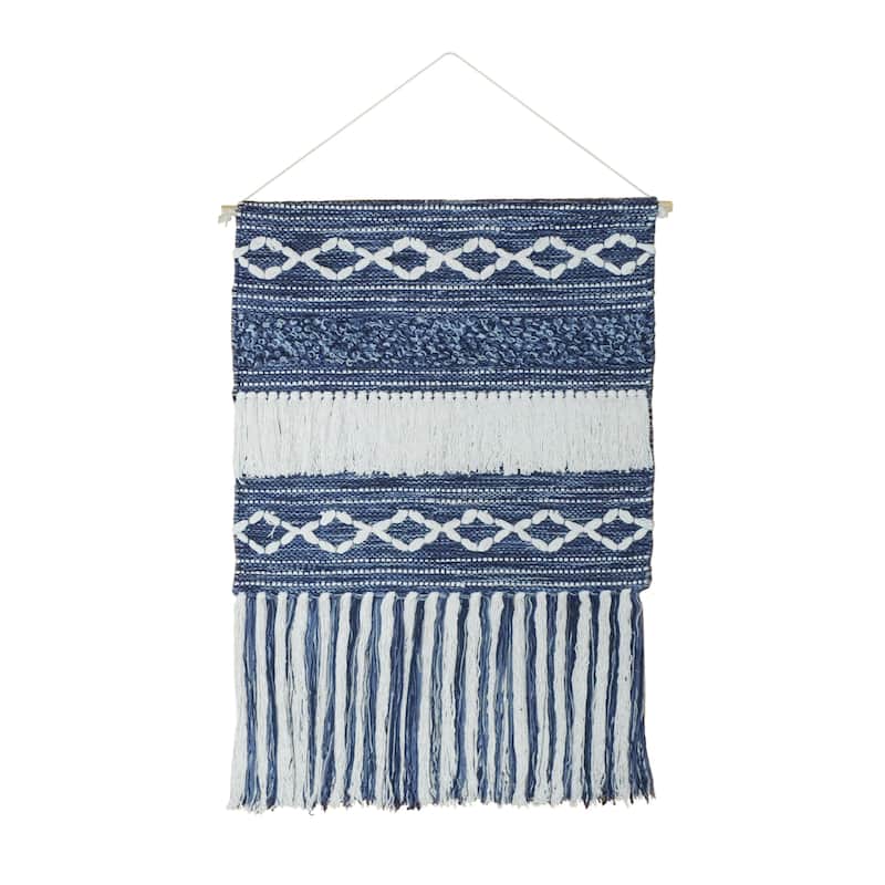 Sevita Geometric Boho Wall Hanging Tapestry with Fringe, Navy and White - 2' x 3'