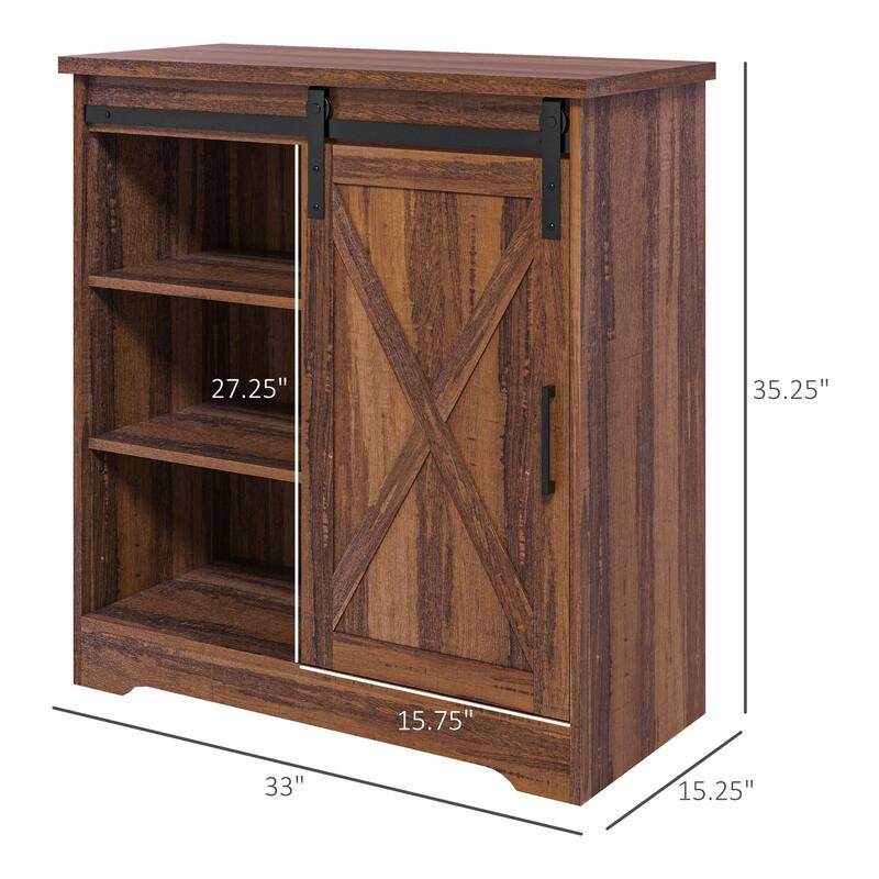 Farmhouse Coffee Bar Cabinet, 33" Buffet Sideboard with Sliding Barn Door and Adjustable Shelf, Kitchen Buffet Cabinet