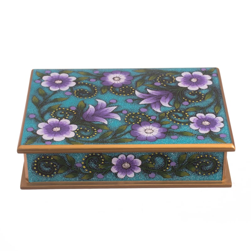 Novica Handmade Margarita Bliss In Blue Reverse-Painted Glass Decorative Box
