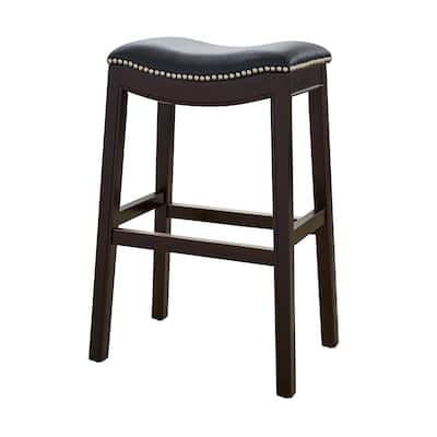 Julian 31" Espresso Bar Stool with Black Faux Leather Seat