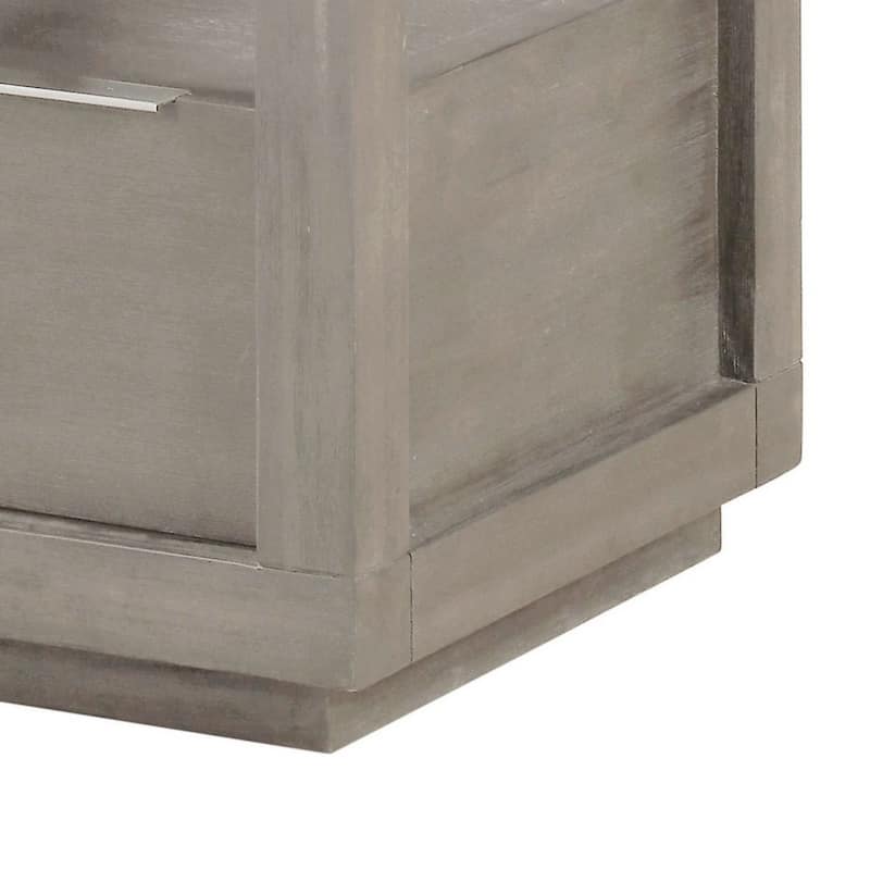 24 Inch End Table, 1 Drawer, Tempered Glass Surface, Plinth Base, Warm Gray