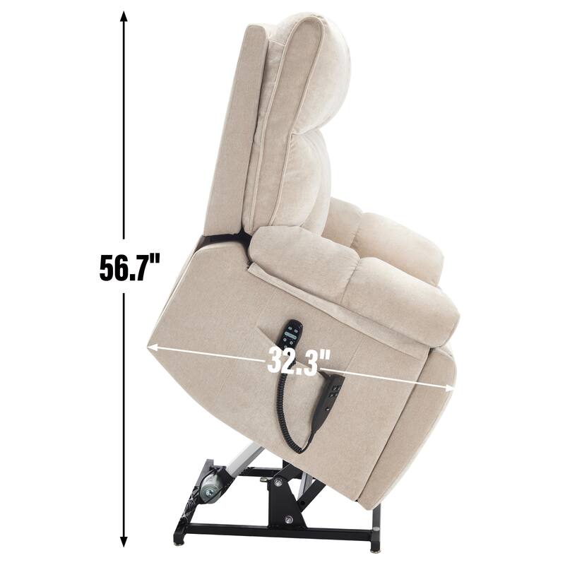 Dual Motor Power Lift Recliner Chair with Massage Heat and Hidden Cup Holders