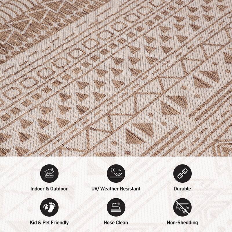 World Rug Gallery Contemporary Geometric Bohemian Textured Flat Weave Indoor/Outdoor Area Rug