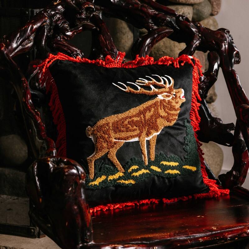 Camp Wandawega Elk Needle-Punch Fringed Pillow - 18" Square