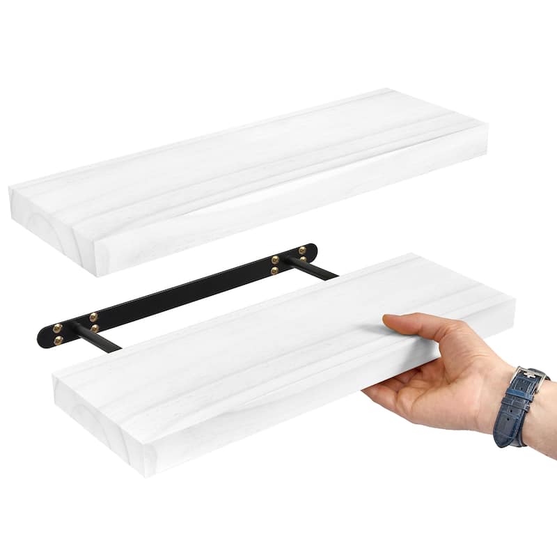 Solid Wood Floating Shelves for Wall - Compact Wooden Wall-Mounted Shelves (16”, Set of 2) - 5.5” L X 16"W X 1.2” H