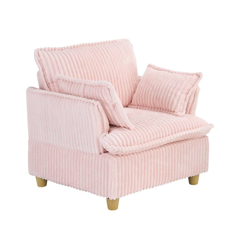 Single Sofa with Ottoman, Comfy Corduroy Upholstered Armchair, Lounge Chair with Throw Pillows for Living Room, Balcony