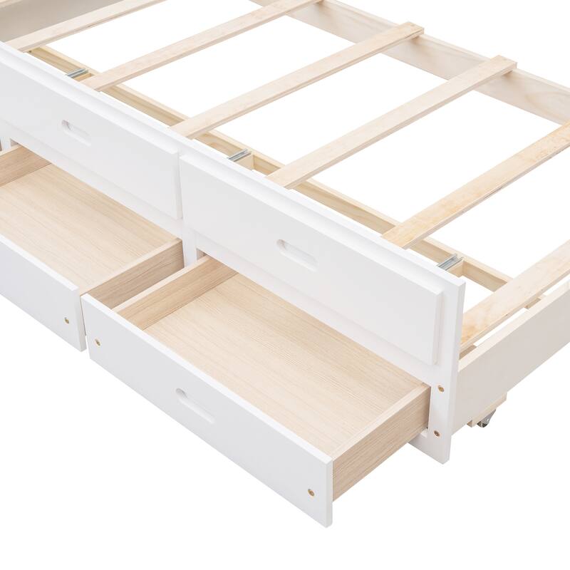 Separable Twin Over Full Bunk Bed Storage Platform Bed with with Pull-out Trundle, Drawers, Ladder and Safety Fence