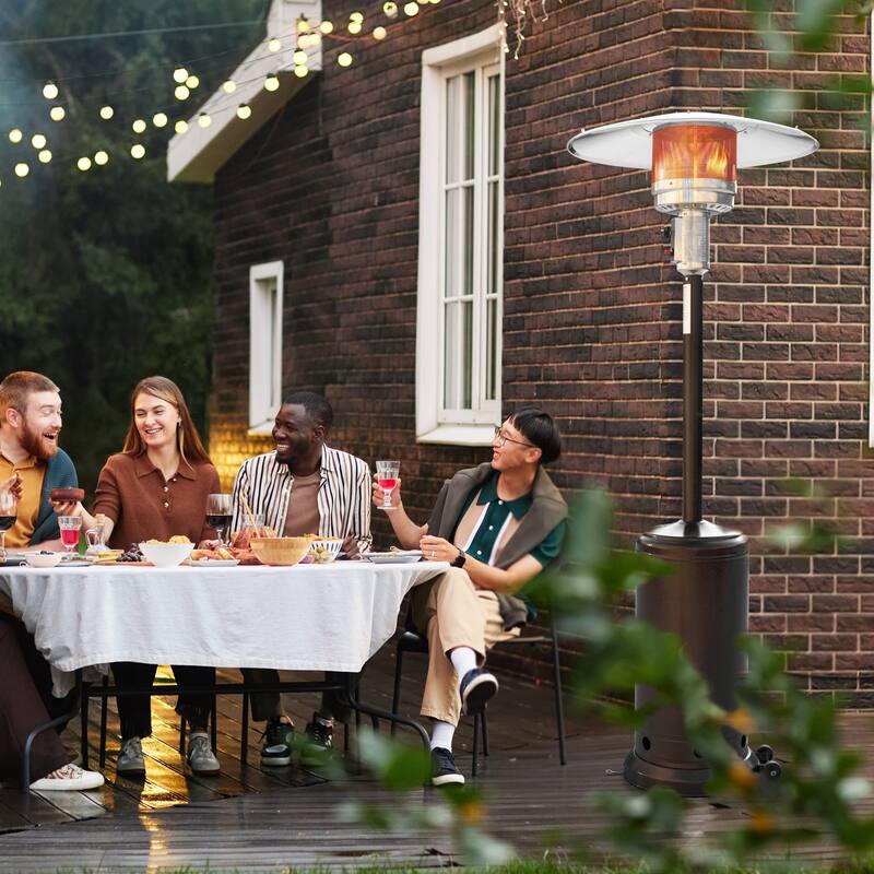 Outdoor 46,000 BTU Iron Propane Gas Patio Heater with Wheels and Cover