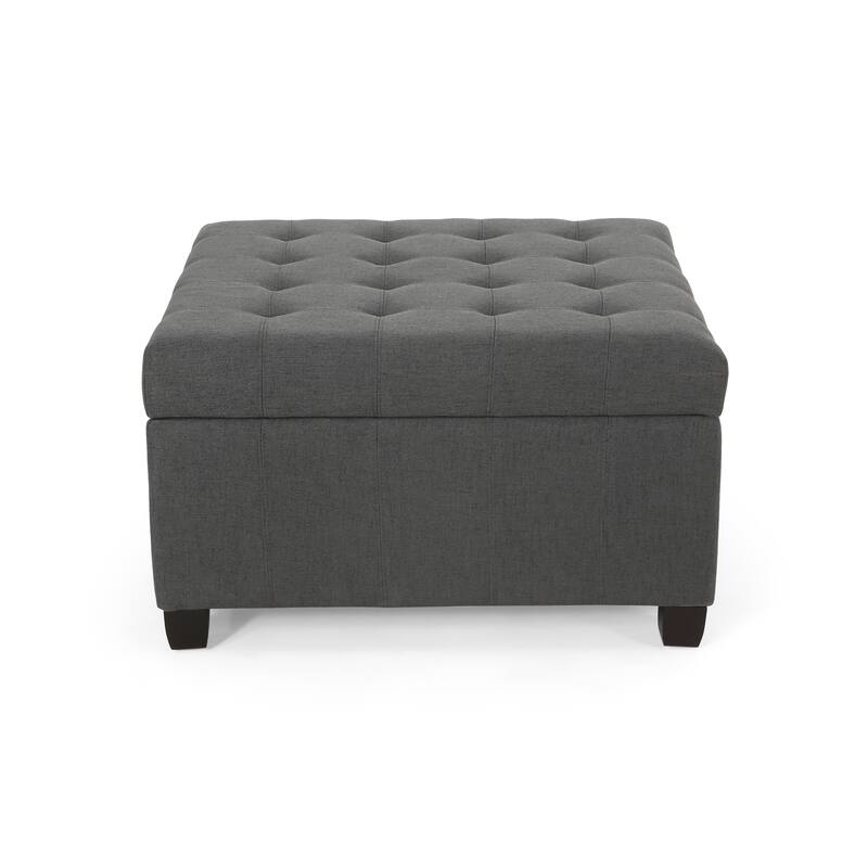 Tufted Fabric Storage Ottoman - Dark Gray Modern Living Room Storage - Dark Gray