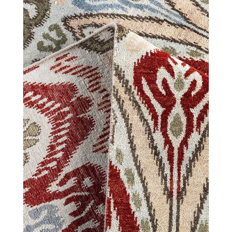 Ikat One-of-a-Kind Hand-Knotted Area Rug - Green, 8' 2" x 10' 1" - 8' 2" x 10' 1"