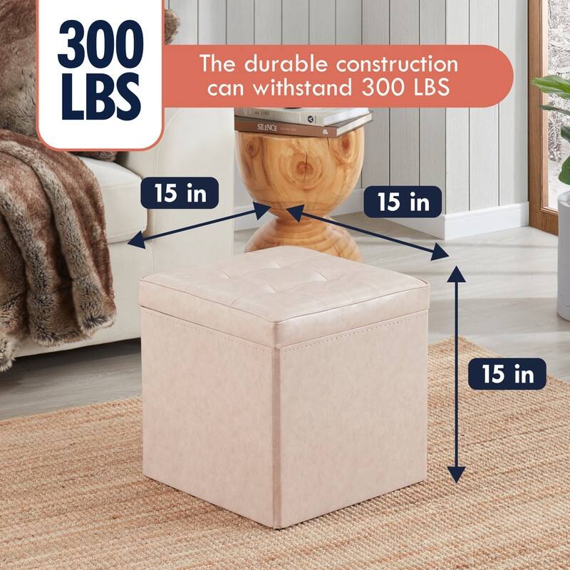 Foldable Tufted Square Storage Ottoman with Table Top Lid