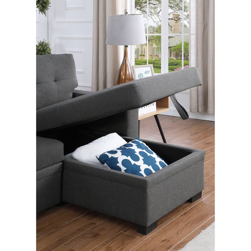 3-Piece Dark Gray Linen Upholstered Sectional Sofa
