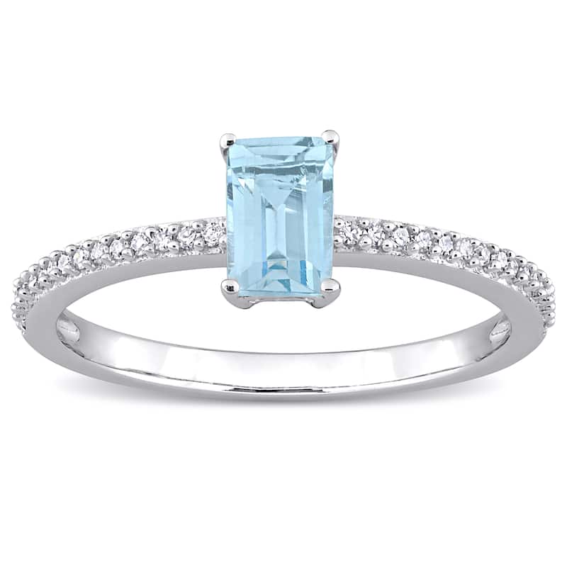 Miadora 10k White Gold Octagon-cut Blue Topaz and 1/10ct TDW Diamond Birthstone Ring