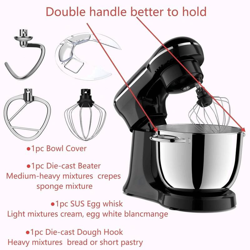 Plum Chef 5L Electric Food Mixer, 10-Speed Portable Kitchen Mixer with Egg Whisk, Dough Hook, Flat Beater & Dishwasher
