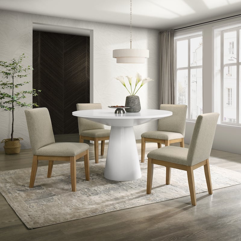 Roundhill Rocco 5-Piece 48'' Pedestal Dining Set, Round Pedestal Table with 4 Chairs - Driftwood