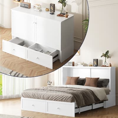 Mixoy Modern Queen Size Murphy Bed with USB ports，2 Drawers,No Mattress