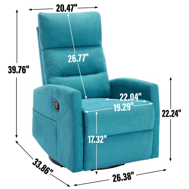 Roomfitters Swivel Rocker Recliner Chair Manual 360 Degree Glider Lounge Sofa Padded Fabric Armchair for Living Room