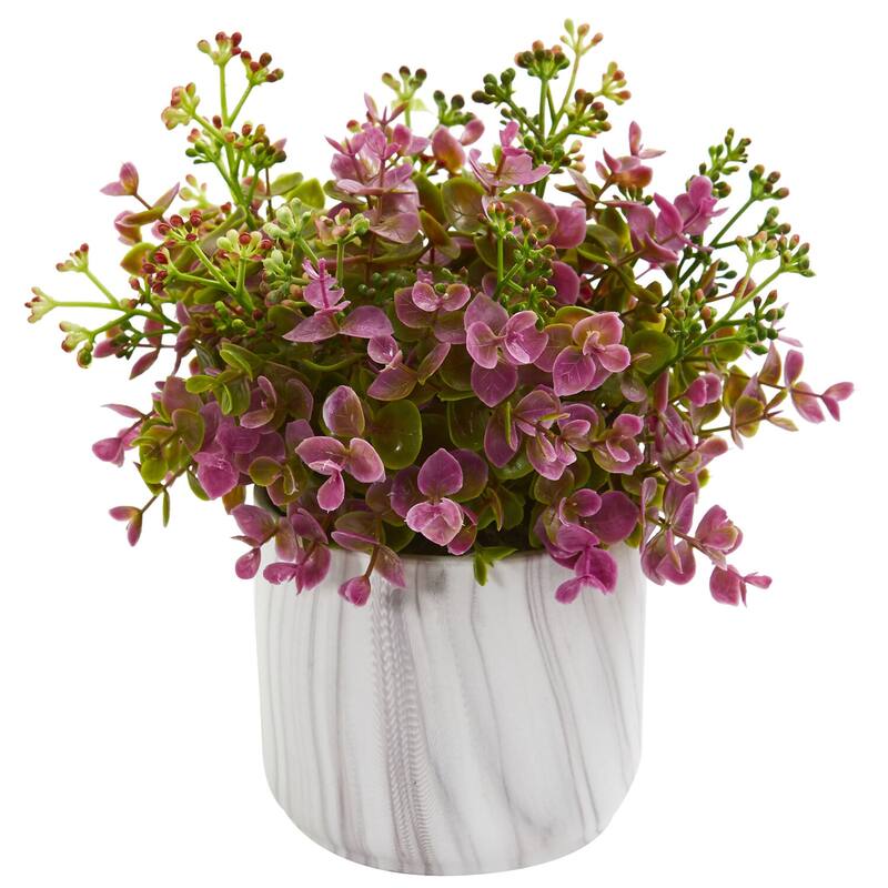 Retro Artificial Plant with Planter - 14" Variegated Indoor Décor - Home Office Living Room Decor - Purple - 9