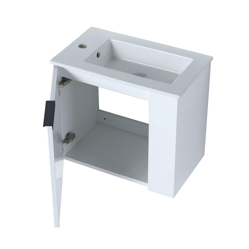22 inch Plywood Wall Mounted Bathroom Vanity Set with Doors and Integrated Ceramic Sink