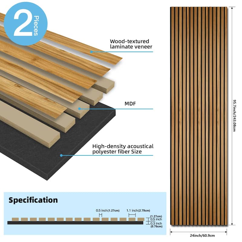 Art3d 2-Pack MDF Acoustic Grille Panels – 24"x95.7" Sound-Absorbing Wall Panels - N/A