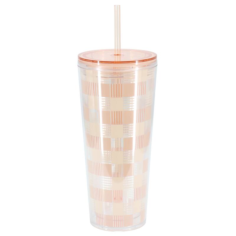 Mr. Coffee Modern Euphoria 4 Piece 23 Ounce Plastic Tumbler with Straw and Lid Set in Pink