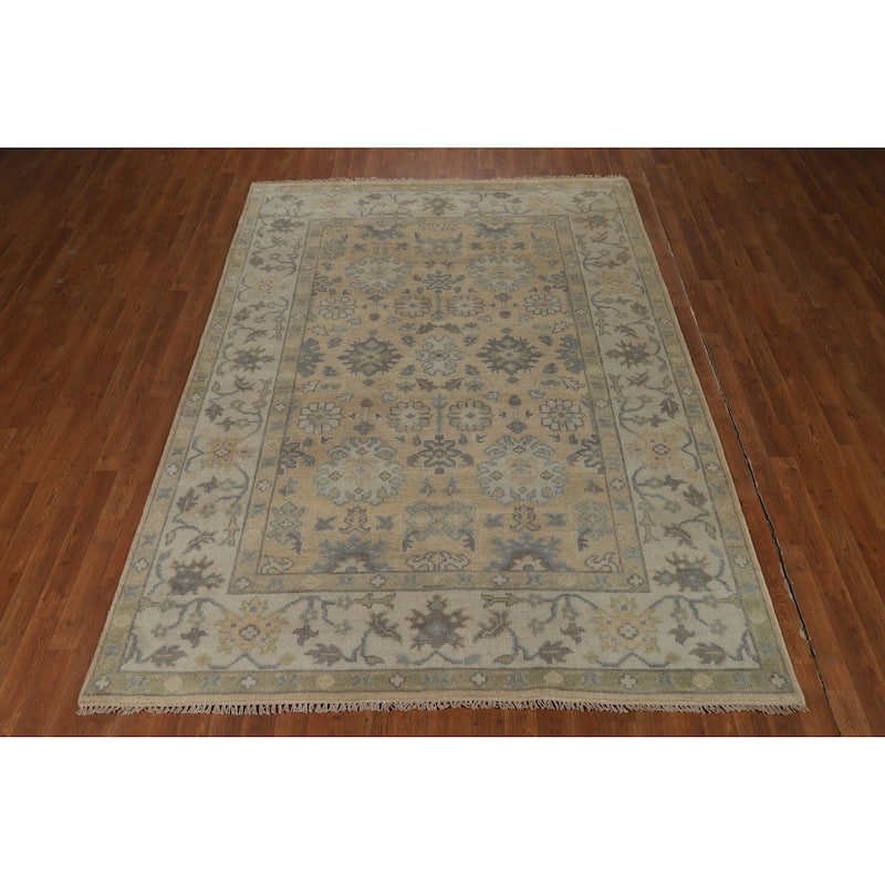 Earth Tone Oushak Indian Area Rug Handmade Bedroom Wool Carpet - 6'2" x 8'8"