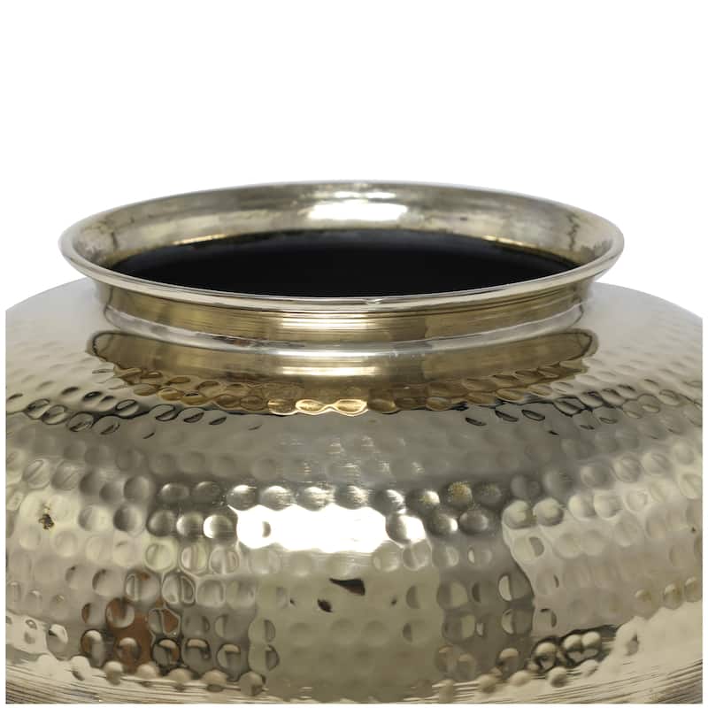 Aluminum Metal Brushed Vase with Hammered Top - Gold - Roche River Decor