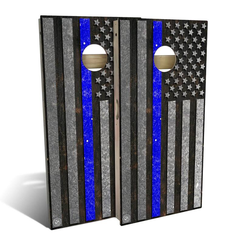 American Flag Blue Line Outdoor Cornhole Board Set - Backyard 2x4 - NO Accessories