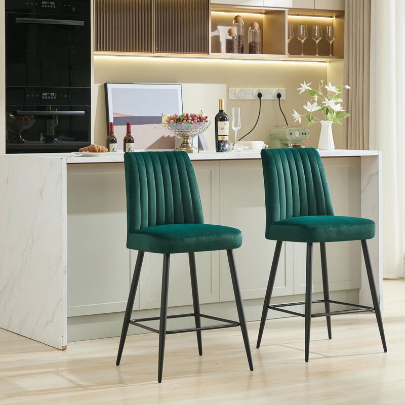Velvet Bar Chairs Set of 2, Modern Armchair Bar Counter chair with Metal Legs and Upholstered Backrest for Dining Room