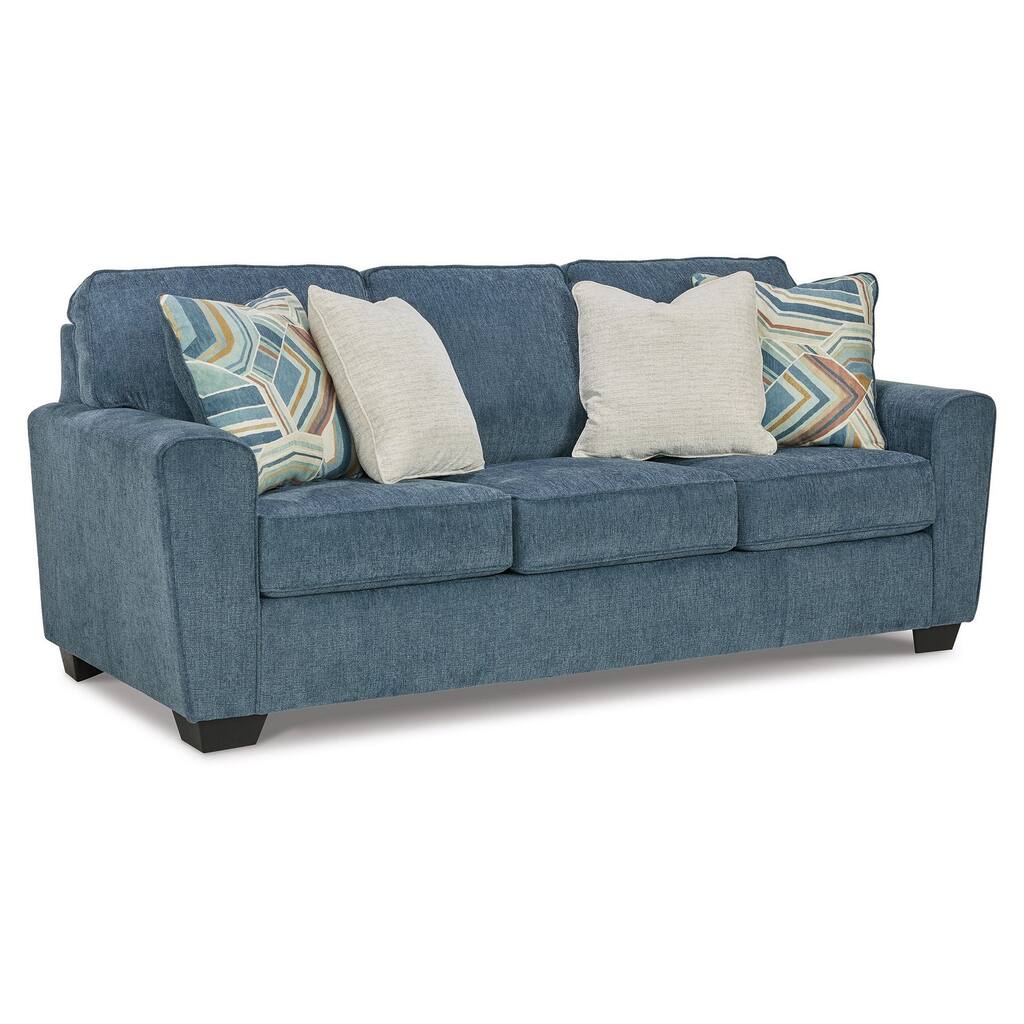 Caten Sleeper Sofa, Queen Size Bed, Blue Polyester Upholstery, 87 Inch