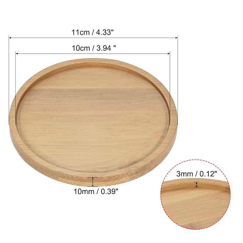 Plant Pot Saucers OD Bamboo Round Flower Drip Trays for Indoors - 11cm