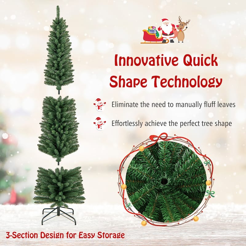 Gymax 7/8 FT Pencil Christmas Tree Artificial Xmas Tree w/ 523/671 - See Details