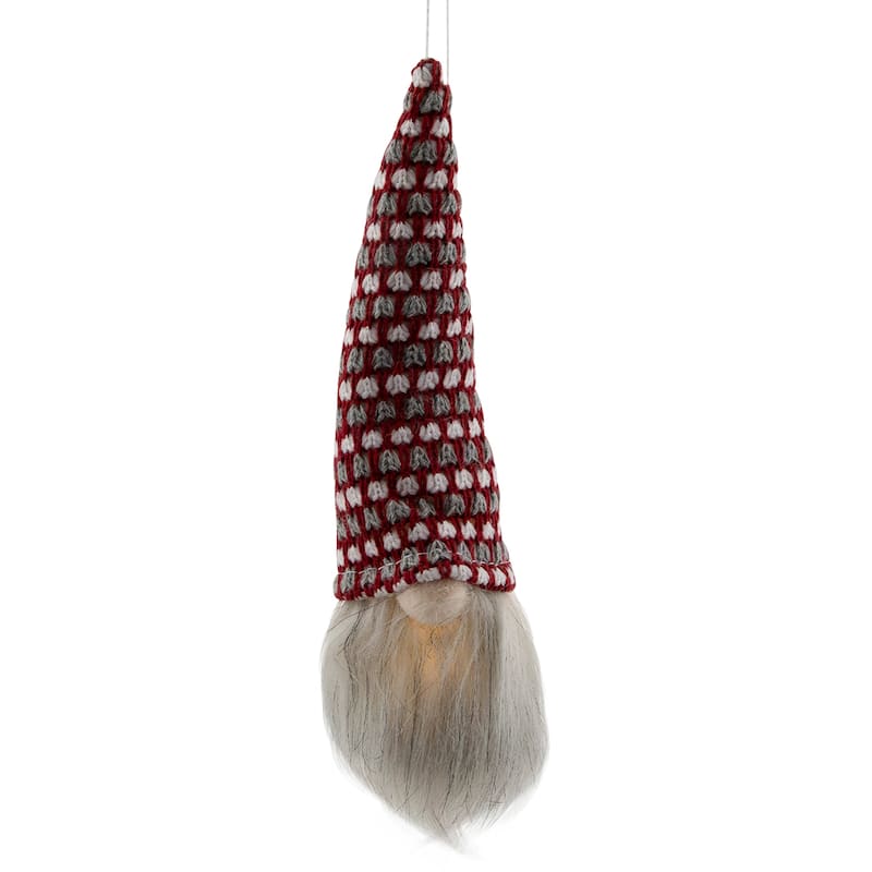 8" Lighted Knit Gnome Head Christmas Ornament