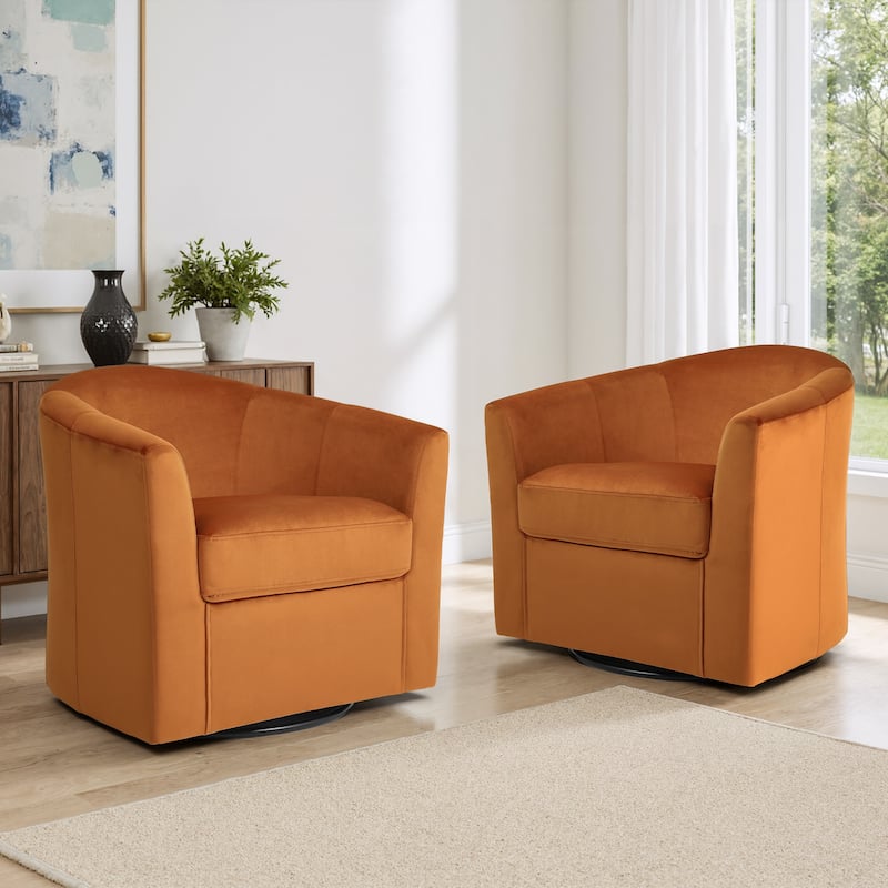 Modern 29"W Upholstered Swivel Barrel Chair for Living Room Set of 2 - Orange