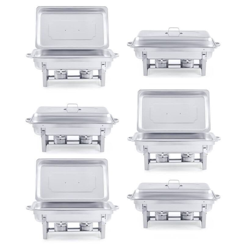 6 Packs Stainless Steel 8 Quarts Rectangle Chafing Dish