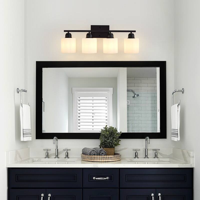Modern Bathroom Vanity Light With Frosted Milk Glass Shades
