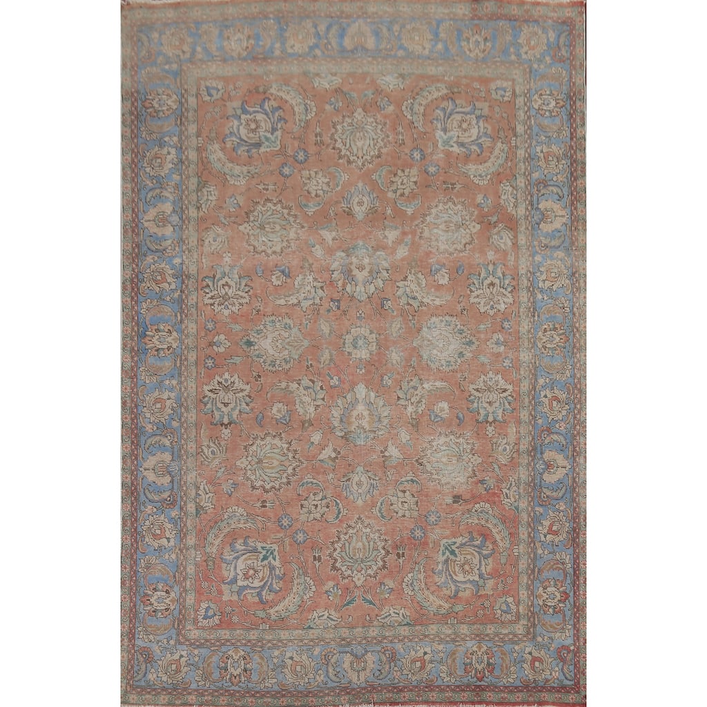 Traditional Tabriz Persian Vintage Rug Handmade Oriental Wool Carpet - 7'4"x 10'7"