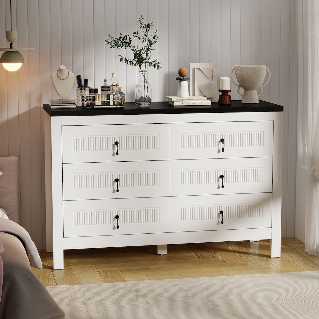 Wood 6 Drawer Dresser, Chest Of Drawers Cabinet, TV Stand for Bedroom, Livingroom and Enterway