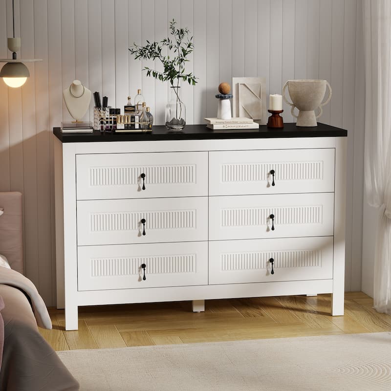 Wood 6 Drawer Dresser, Chest Of Drawers Cabinet, TV Stand for Bedroom, Livingroom and Enterway
