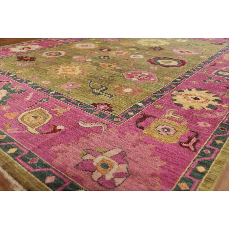 Hand Knotted Oriental 100% Wool Carpet Transitional All-Over Green Oushak Area Rug - 10' 2'' X 8' 3''
