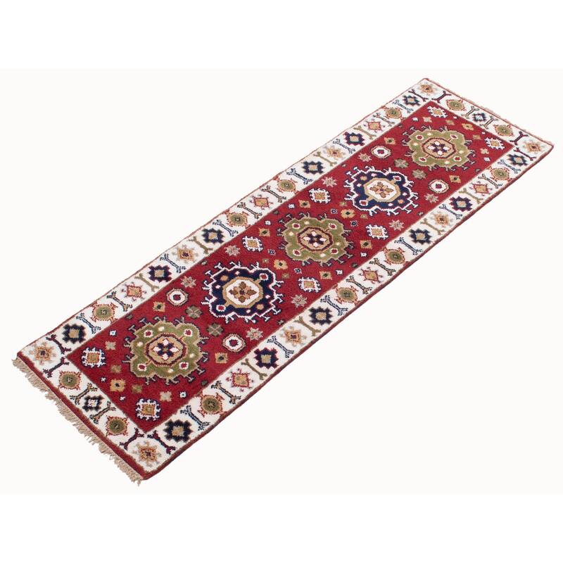 ECARPETGALLERY Hand-knotted Royal Kazak Dark Red Wool Rug - 2'7 x 8'1