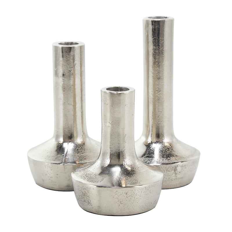 Aluminum Metal Decorative Candle Holder with Rounded Bases - Set of 3 Silver - Roche River Decor