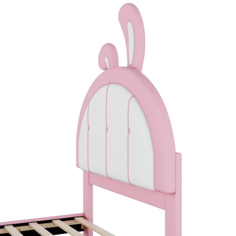 Twin Size Platform Bed with Rabbit Headboard and Playful Upholstered(250lbs Capacity)