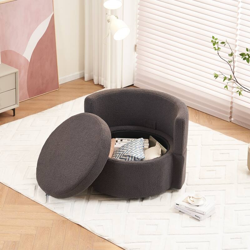 Teddy Fabric Swivel Storage Chair With Back Cushion